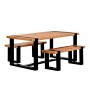 Ensemble table et bancs de jardin en teck acier noir TUINDECO