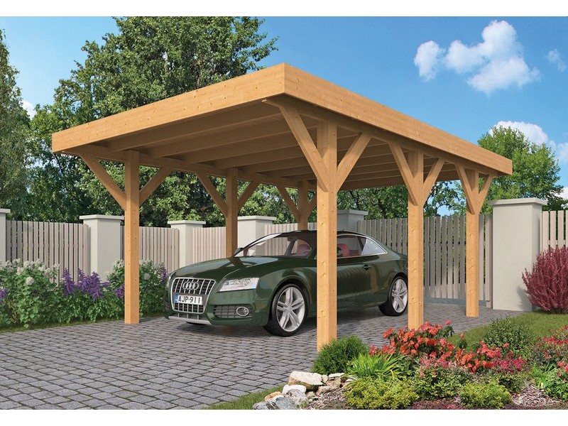 Carport voiture 600x450cm LEMMER en Mélèze/Douglas toit plat de Jardin et Chalet