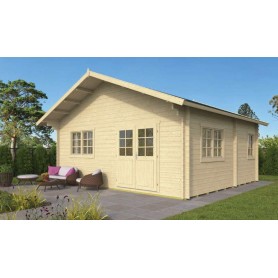 Chalet bois 30m2 BIG PLAINE 590x530cm - 3 pièces 44mm Photo du chalet bois 31m2 590x530cm BIG LLANES