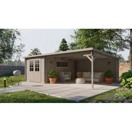 Chalet bois 10,6+15,2m2 400x700cm Anton imprégné en Gris