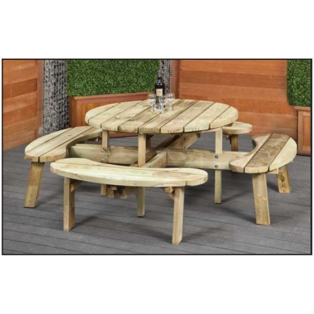 Table de picnic ronde en bois diametre 219cm