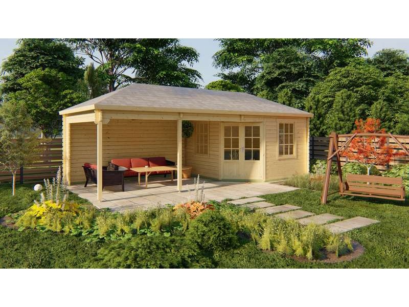 Chalet bois 9,7+14,8m2 350x800cm Paiva