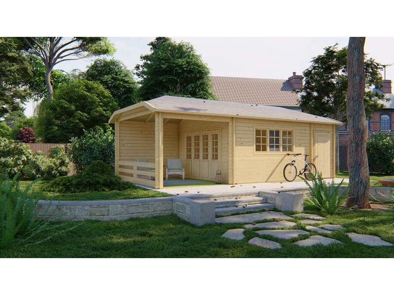 Chalet bois 15,3+5,7+10,8m2 420x850cm Sibella