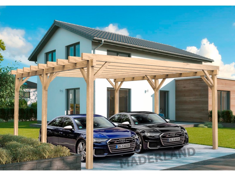 Carport voiture 600x500cm toit plat lamellé collé