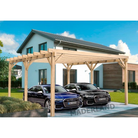 Carport voiture 600x500cm toit plat lamellé collé