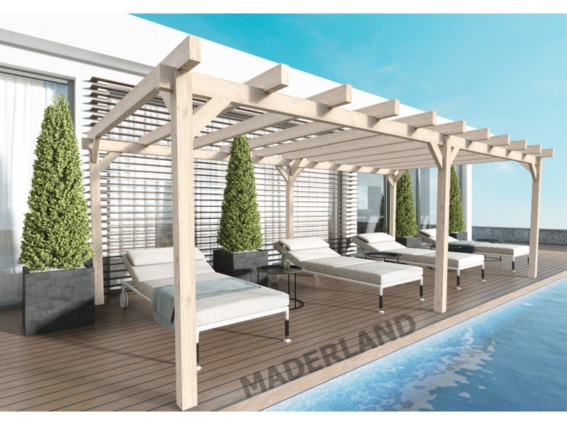 Pergola de 4 à 10 mètres toit plat lamellé collé