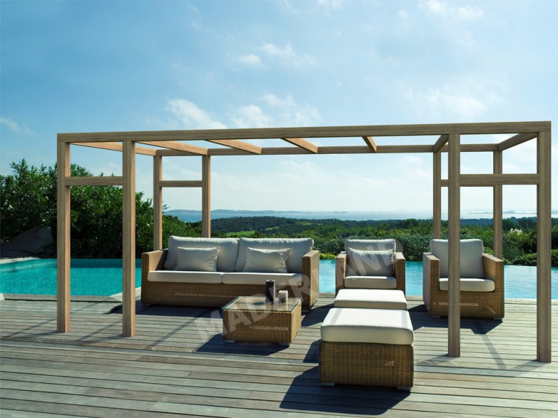Pergola Granada de 3 à 6 mètres toit plat lamellé collé