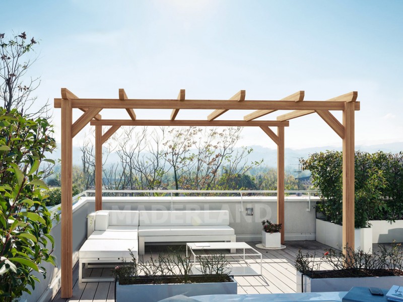 Pergola Sitges de 3 à 6 mètres toit plat lamellé collé