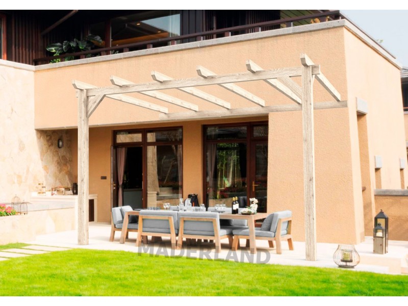 Pergola adossée Cadiz de 3 à 6 mètres toit plat lamellé collé