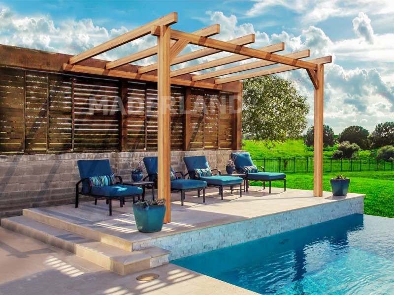 Pergola adossée Andorra de 3 ou 4 mètres toit plat lamellé collé