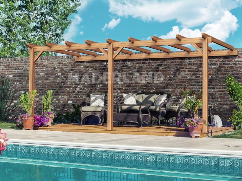 Pergola adossée Palma de 3 à 6 mètres toit plat lamellé collé