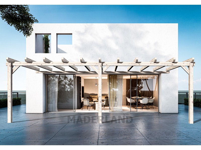 Pergola adossée Sevilla de 4 à 10 mètres toit plat lamellé collé