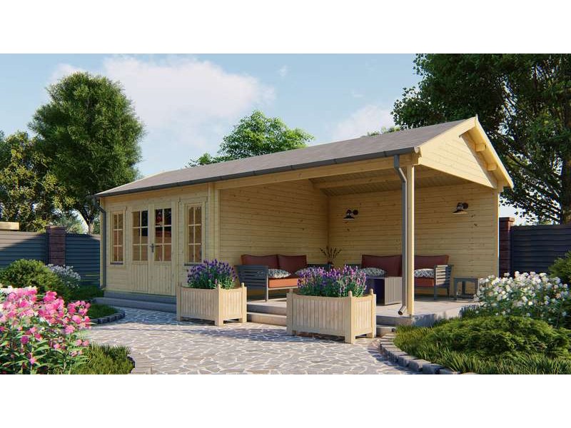 Chalet bois 14,4+14,4m2 400x800cm Kwaspa