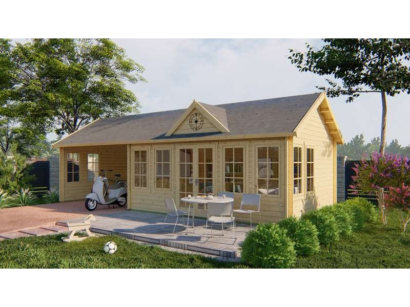 Chalet bois 18,8+13,6m2 400x930cm Big Ben
