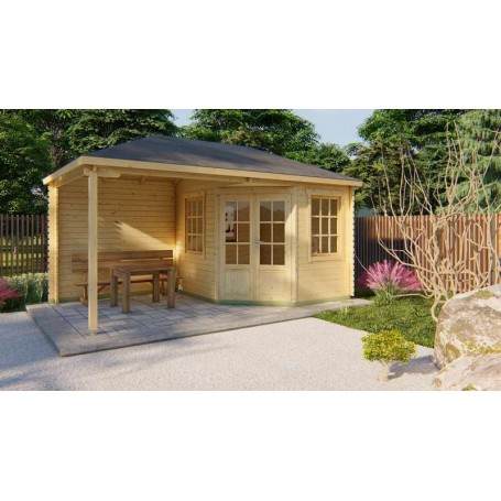 Chalet bois 6,4+6,4m2 300x500cm Kennet