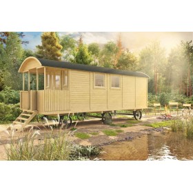 Roulotte en bois Rando 240x720cm - Terrasse - Double vitrage Roulotte en bois 240x720cm