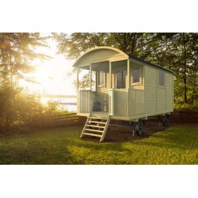 Roulotte en bois Verdine 240x480cm avec terrasse couverte Roulotte en bois 240x480cm