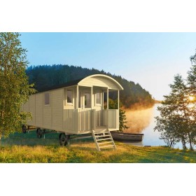 Roulotte en bois 240x840cm Chignole double vitrage terrasse Roulotte en bois 240x700cm + terrasse 120cm Jardin et Chalet