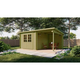 Chalet bois 7,5+5,4m2 Dorothée 300x500cm - 28mm - Sapin imprégné Chalet bois 7,5+5,4m2 300x500cm Dora imprégné en vert