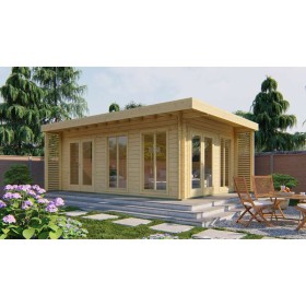 Chalet habitable 20m2 Gardois - 44mm - Toit plat double vitrage Chalet - Maison de jardin Hildegard 20m2