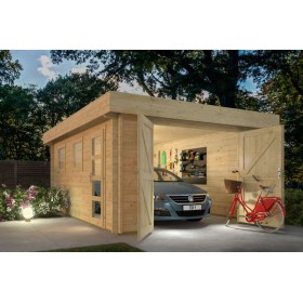 Garage voiture en bois 20m2 380x536cm Tameka - 44mm Garage voiture en bois 20m2 380x536cm Marketta