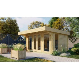 Chalet bois 14m2 Lamai  350x435cm - 44mm - Moderne toit plat Chalet bois 14m2 350x435cm Lamai toit plat