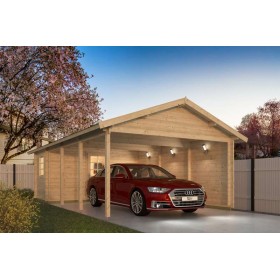 Carport garage bois 8+22m2 Eden 430x770cm - 44mm - avec abri Carport garage bois 8+22m2 430x770cm Ever