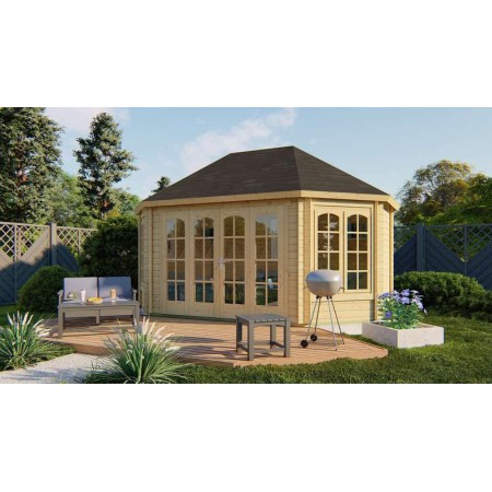 Chalet bois 15,2m2 378x522cm hexagonal Gudrun