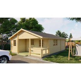 Chalet habitable 45m2 Karl 595x800cm - 70mm - 4 pièces terrasse Chalet habitable 45m2 595x800cm Kay