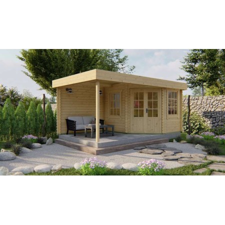 Chalet bois 6,4+6,4m2 300x500cm Stig