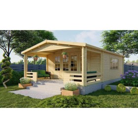 Chalet bois 27+11m2 Vaucluse 540x760cm - 58mm - Terrasse couverte Chalet bois 27+11,4m2 540x760cm Wigan - Jardin et chalet