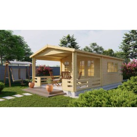 Chalet bois 17,6+12,2m2 Lille 440x730 - 58mm - grande terrasse Chalet bois 17,6+12,2m2 440x730 Leeds