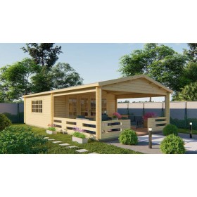 Chalet bois 27+21,8m2 Brest 540x963cm - 58mm - Grand auvent Chalet bois 27+21,8m2 540x963cm Brest