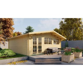 Chalet bois 36m2 FRANCK 600x600cm - 44mm - auvent double vitrage Chalet bois 36m2 600x600cm FRANCK