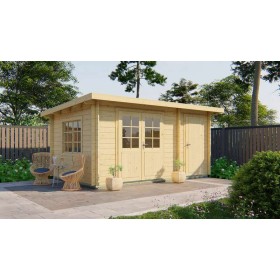 Chalet bois 7,8+4m2 RHIN 450x330cm toit plat - 2 pièces 34mm Chalet bois 14m2 450x330cm RHIN