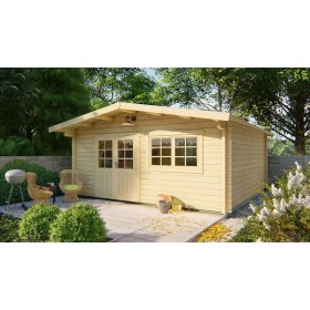 Chalet en bois 22,2 m2 Avarua 500x500cm - 70mm - Auvent double vitrage Chalet en bois 22,2 m2 500x500cm Dingle