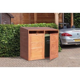 Abri pour poubelle en bois dur 2 places - ressorts Cache poubelles en bois dur pour 2 poubelles