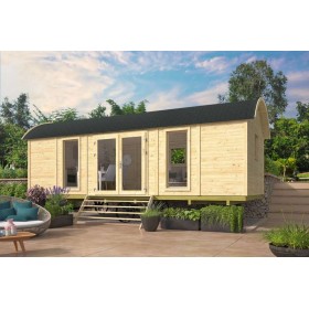 Très grande Roulotte Dani 328x720cm - 30m2 - Double vitrage Roulotte en bois Dani 328x720cm - Porte latérale - Double vitrage