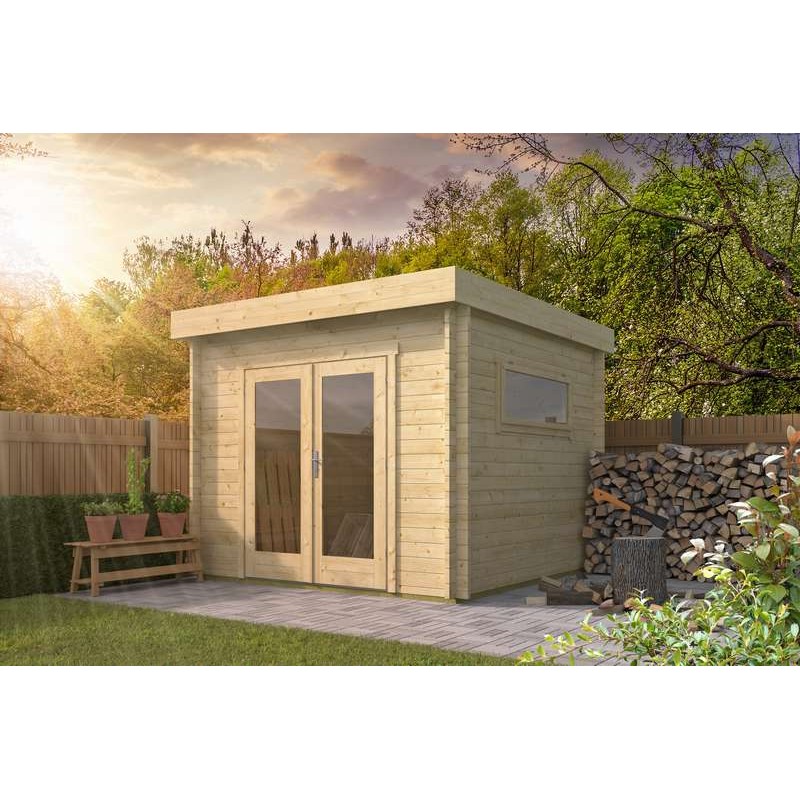 Abri de jardin 9m2 Jeane 300x300cm - 40mm - Toiture plate - Plancher