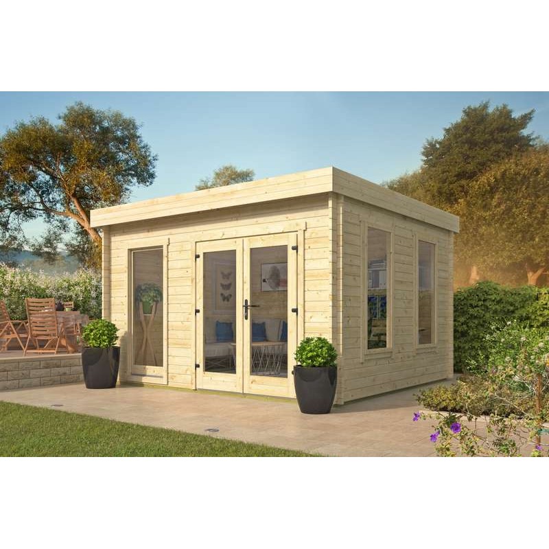 Cabane en bois 12m2 Willis 330x380cm - 40mm - Toiture plate - Plancher