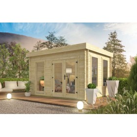 Abri de jardin 12m2 Jesson 300x400cm - 40mm - Toit plat - Plancher inclus Abri de jardin 12m2 Jesson 300x400cm - 40mm - Toit plat - Plancher inclus