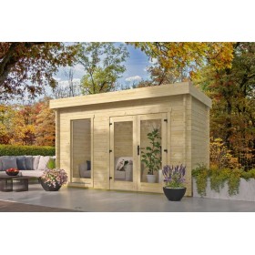 Cabane en bois 8m2 Harry 200x400cm - 40mm - Toit plat - Plancher inclus Cabane en bois 8m2 Harry 200x400cm - 40mm - Toit plat - Plancher inclus