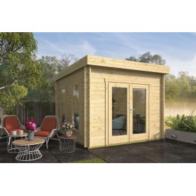 Abri de jardin 10m2 Norris 300x350cm - 40mm - Toit plat - Plancher inclus Abri de jardin 10m2 Norris 300x350cm - 40mm - Toit plat - Plancher inclus