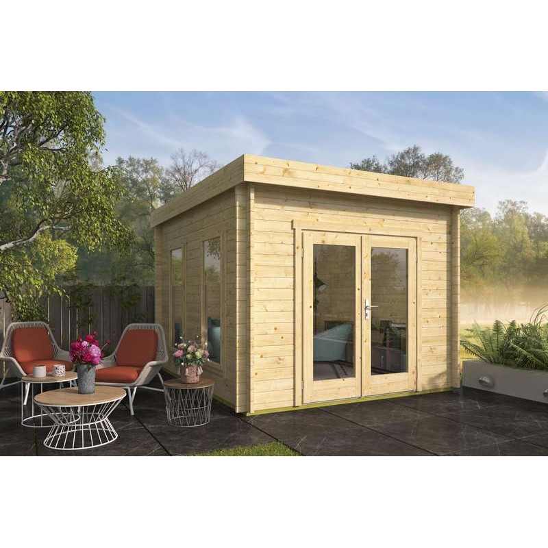Abri de jardin 10m2 Norris 300x350cm - 40mm - Toit plat - Plancher inclus