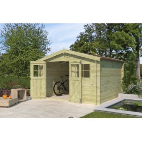 Abri de jardin 9m2 Zuchette 295x295cm - 19mm - Imprégnation verte Photo Abri de jardin 9m2 Zuchette 295x295cm - 19mm - Imprégnation verte