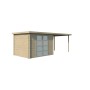 Vue de coté Abri de jardin 15m2 Hubert 600x250 - 19mm - Toit bac acier + Feutre