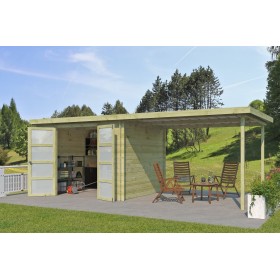 Abri de jardin 15m2 Hubert 600x250 - 19mm - Imprégnation verte Abri de jardin 15m2 Hubert 600x250 - 19mm - Imprégnation verte
