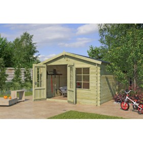Abri de jardin 8m2 Basile 325x265 - 28mm - Imprégnation verte Abri de jardin 8m2 Basile 325x265 - 28mm - Imprégnation verte