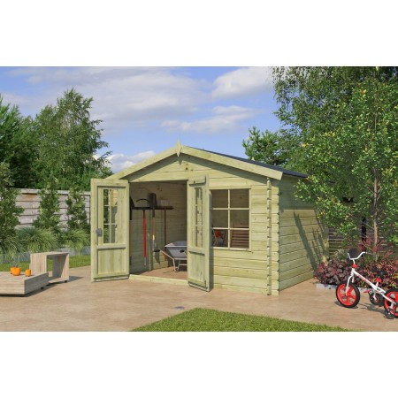 Photo Abri de jardin 10m2 Basile 385x295 - 28mm - Imprégnation verte