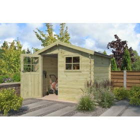 Abri de jardin 7m2 Salzland XL 295X248 - 28mm - Imprégnation verte Photo de l'abri de jardin 7m2 Salzland 295X248 - 28mm
